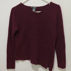 Griffen Cashmere Asymmetrical Sweater Medium Maroon Red Ribbed Long Sleeve